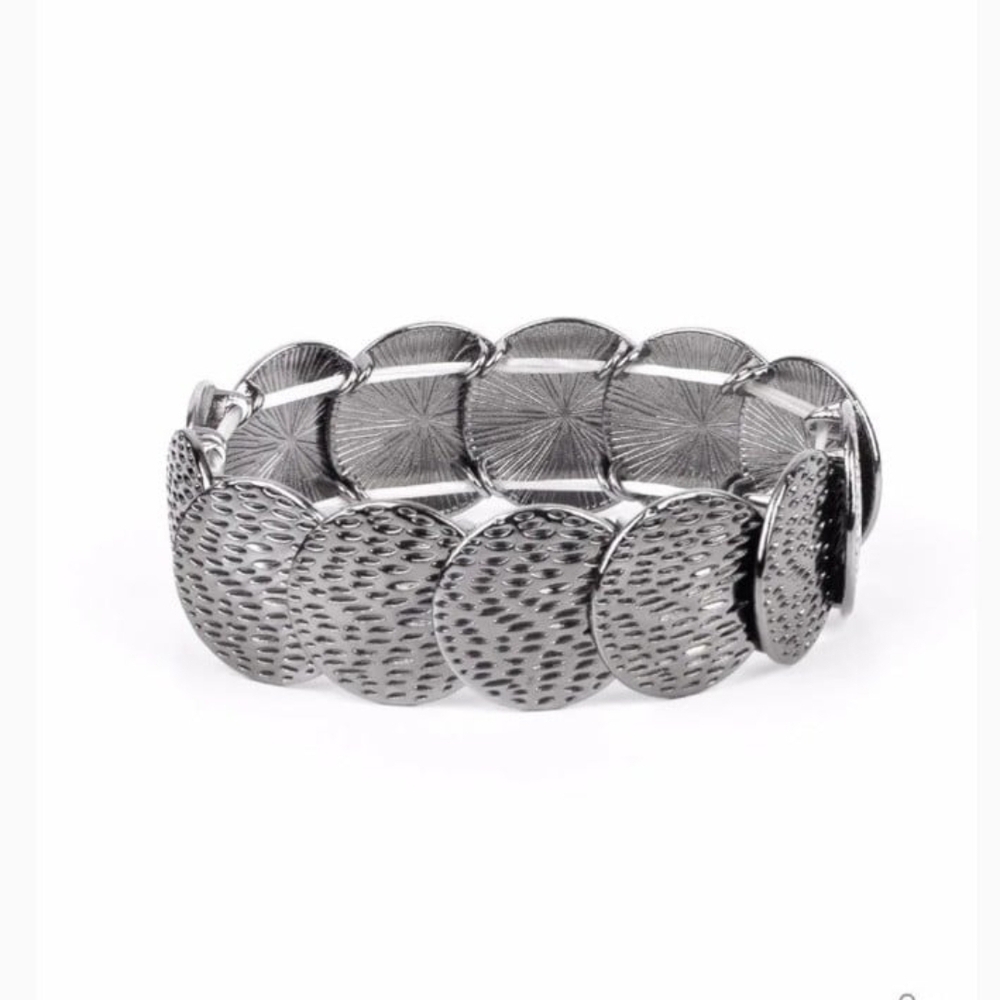 Paparazzi Silver Textured Disc Bracelet Radioactive Reflections Back Fashion